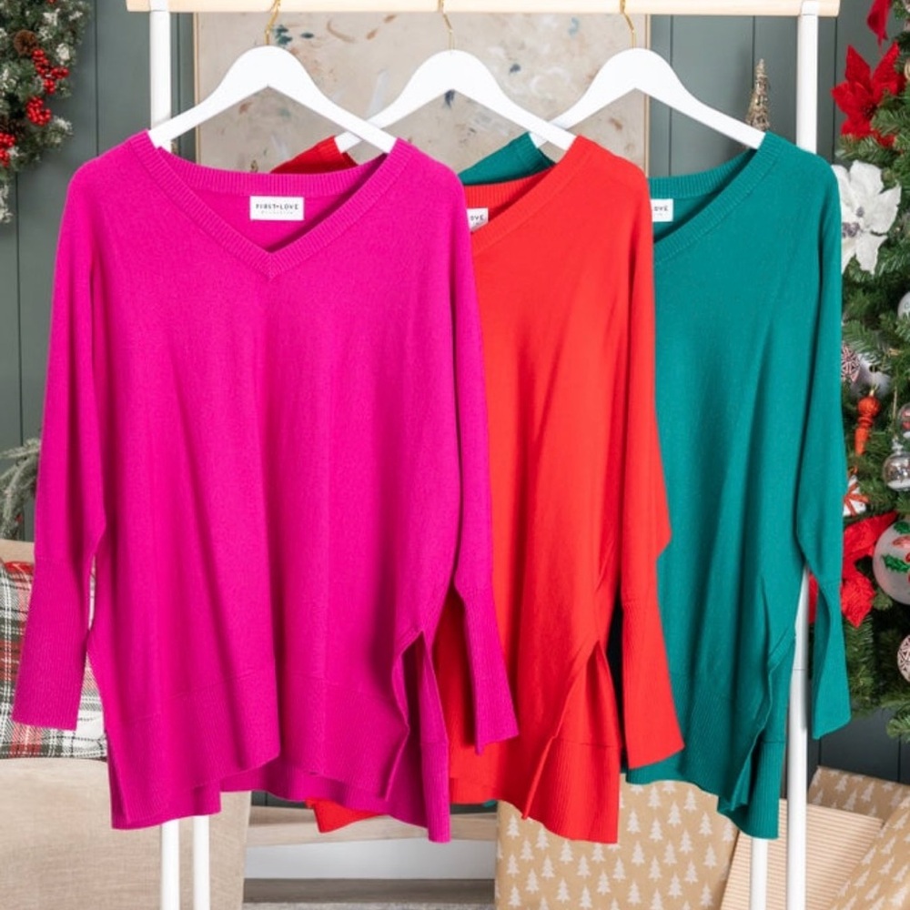 First Love Teal V-Neck Sweater